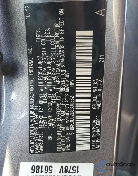 2013 Toyota Sienna Le from USA, damaged, VIN 5TDKK3DC2DS300862
